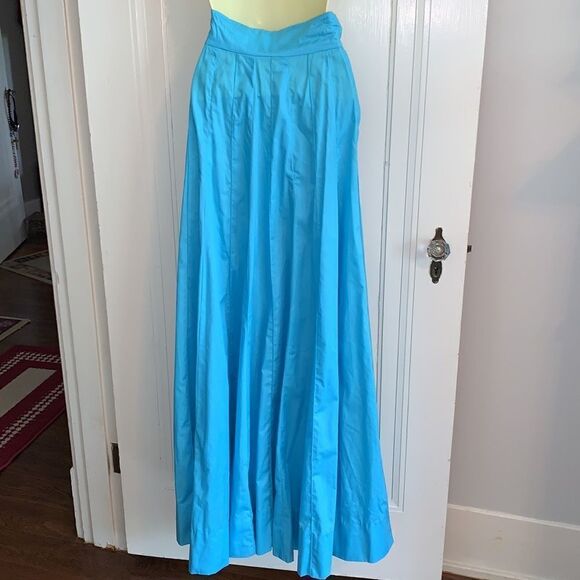 Vintage handmade aqua blue chintz maxi skirt - Picture 5 of 8